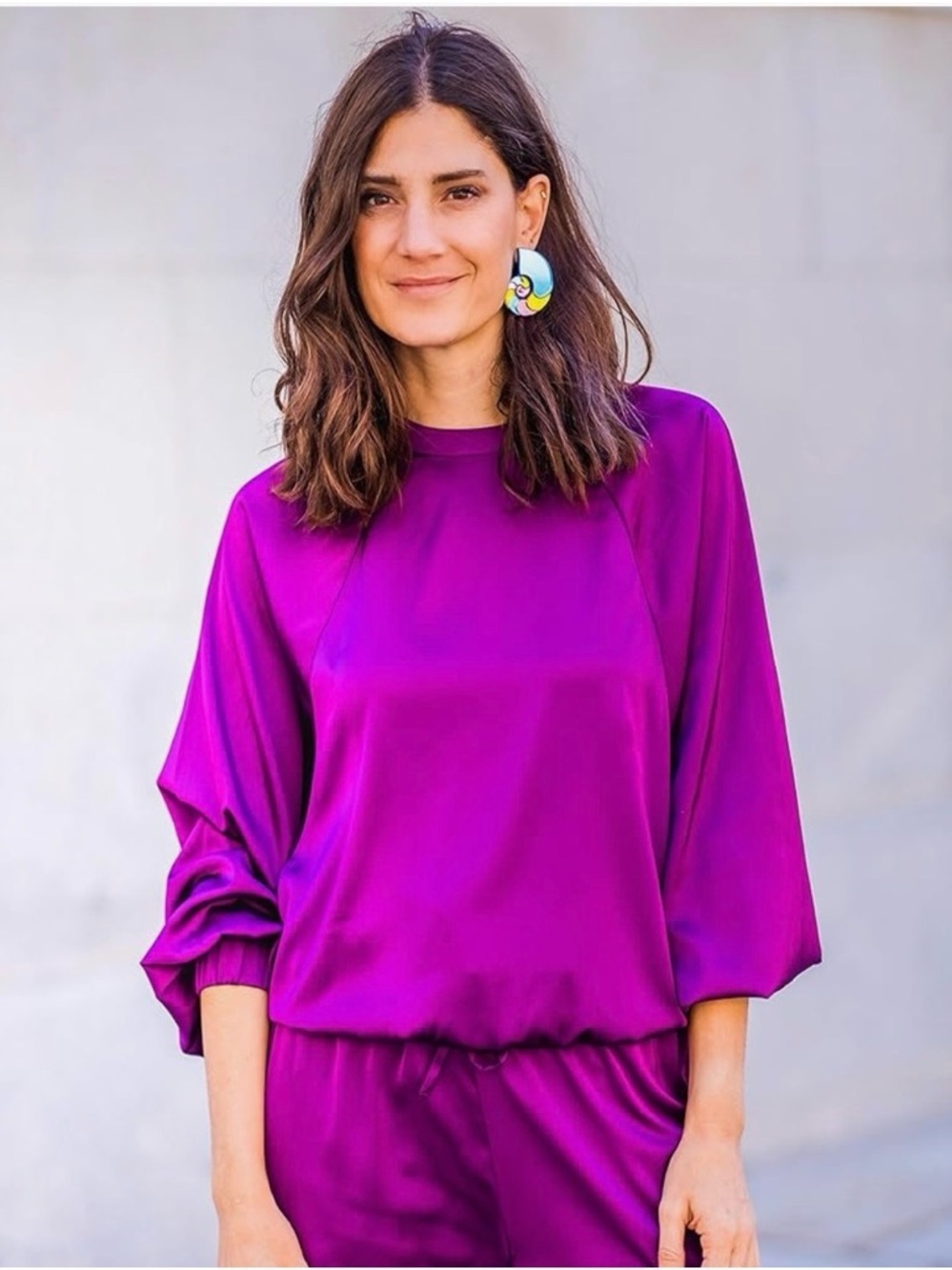 Vibrant Purple Satin “Sweatshirt”-style Top